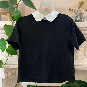 dark academia, black cropped collared boxy shirt